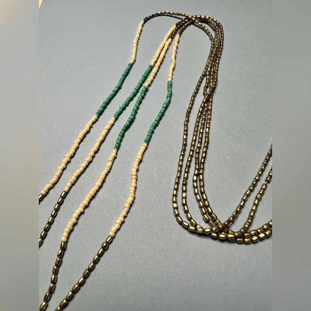 Beaded Necklace with Blue and Cream Accents